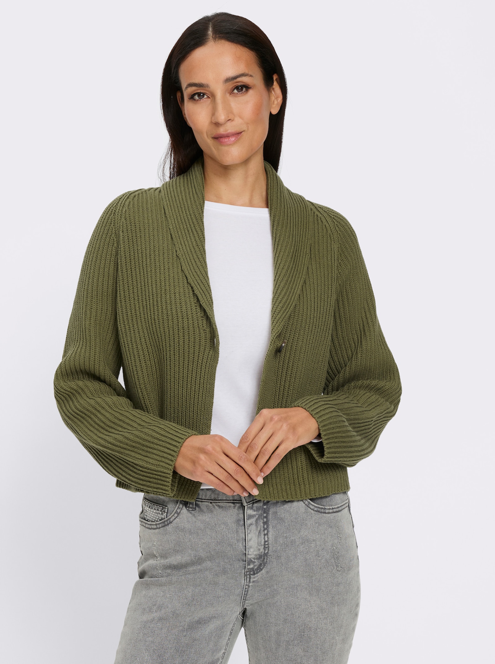 heine Strickjacke mit Rippstruktur - oliv