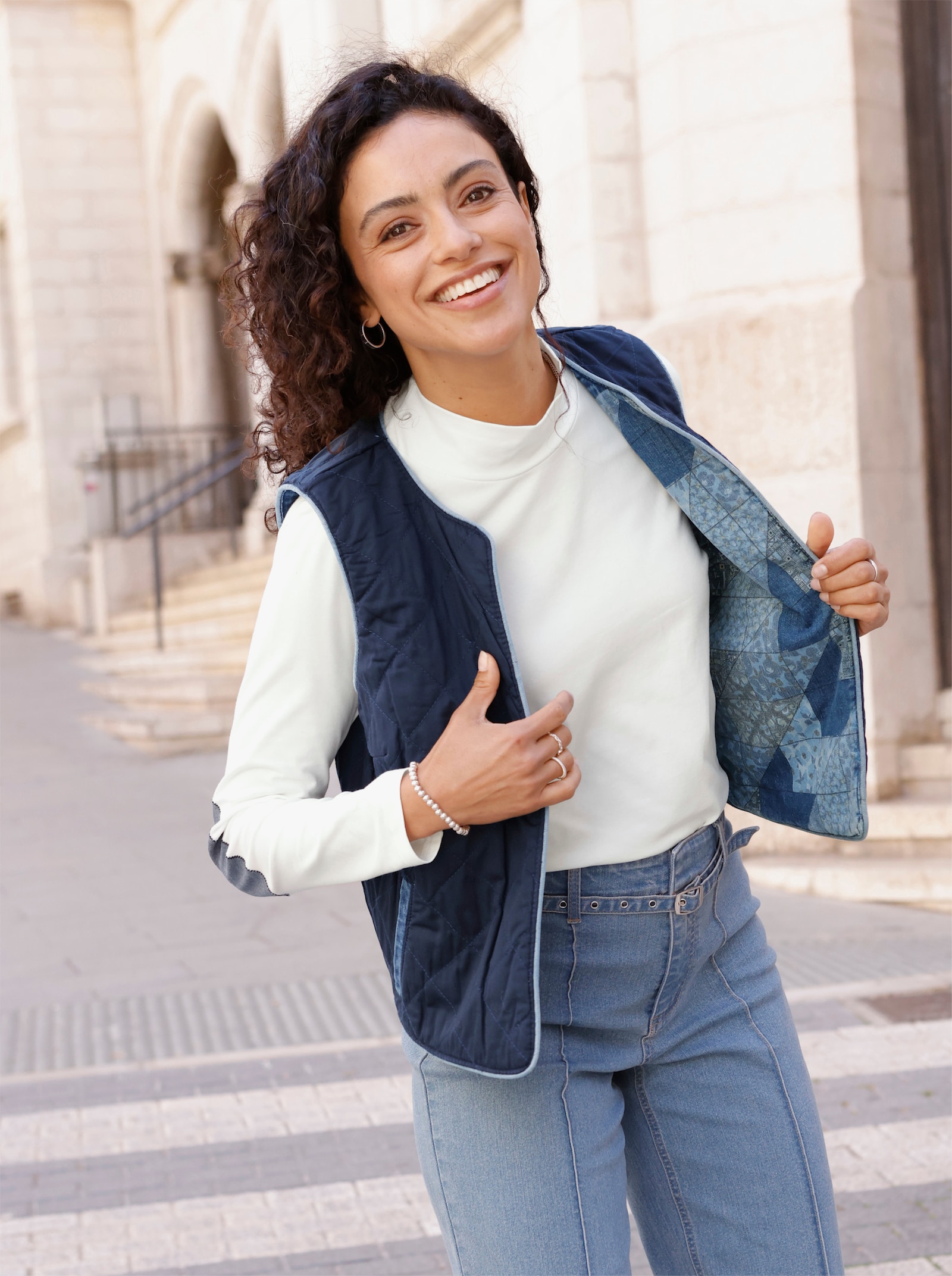  Wendeweste in Patch-Optik - jeansblau-gemustert