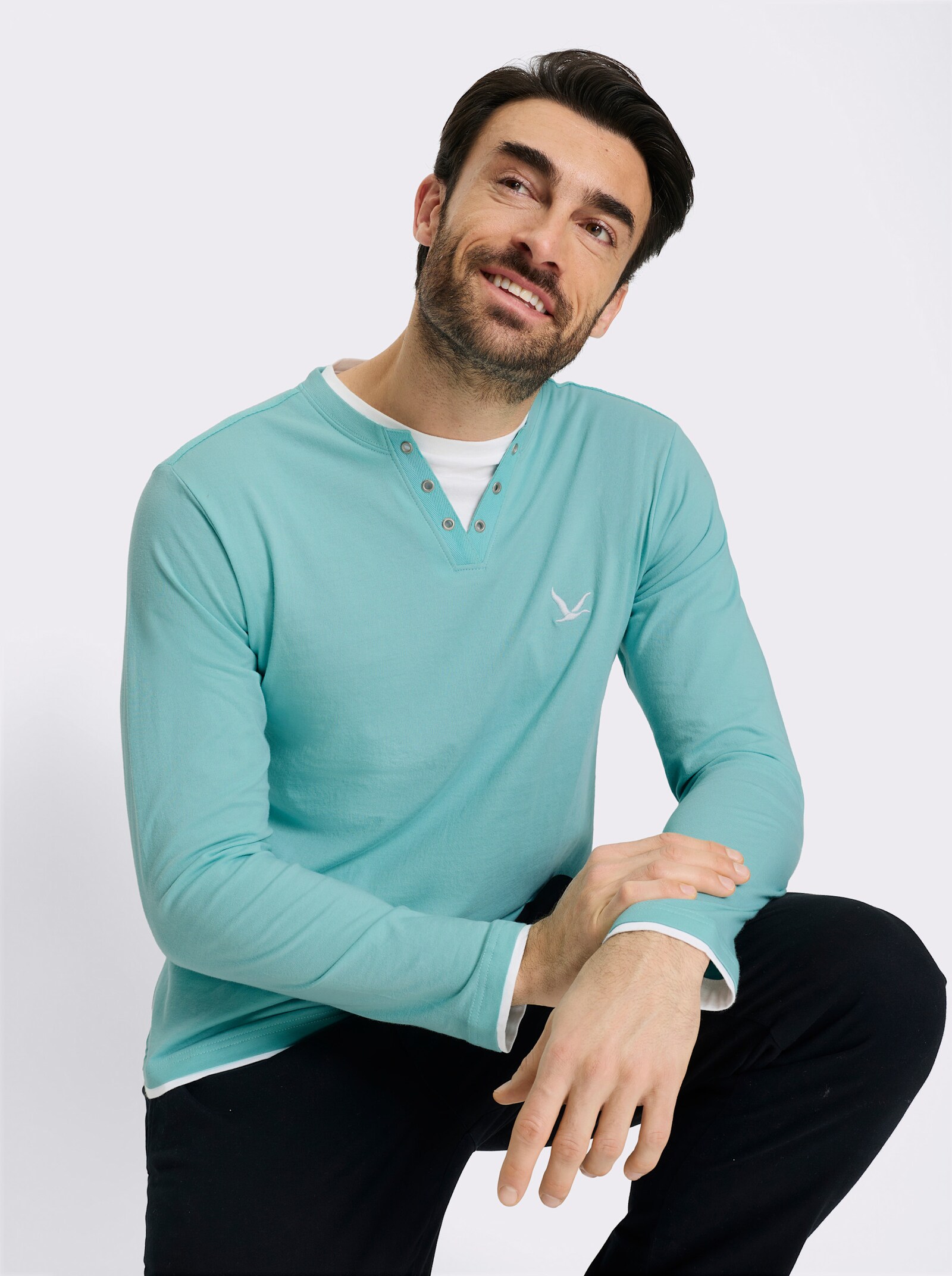 Catamaran Langarmshirt im Doppelpack - mint + hellgrau