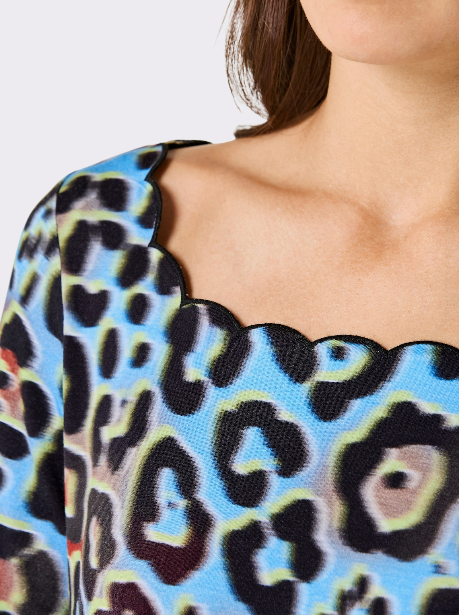 CREATION L PREMIUM T-shirt à manches 3/4 à l'imprimé numérique exclusif - noir-vert d'eau imprimé