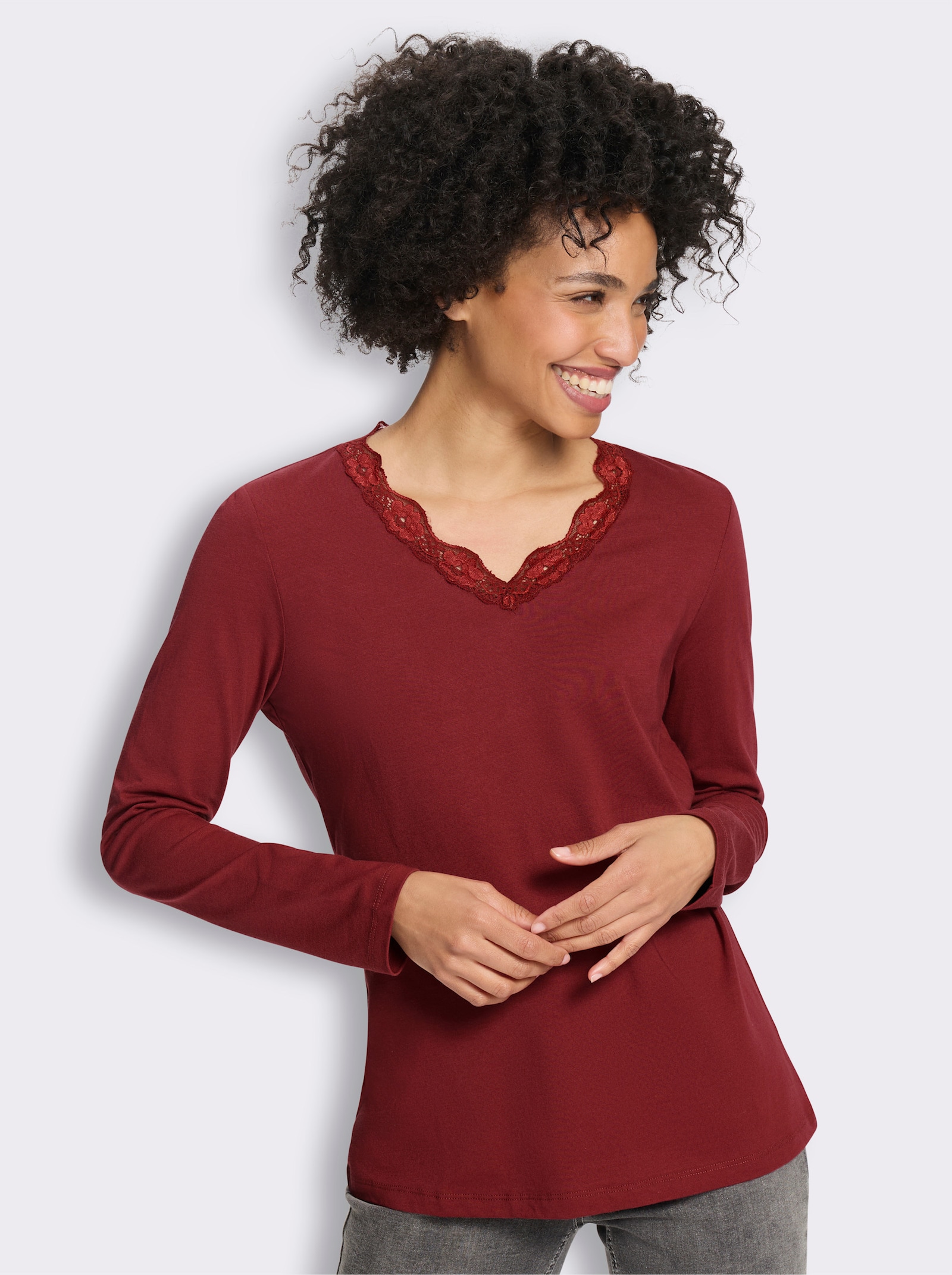 heine Langarmshirt mit Spitze - dunkelrot