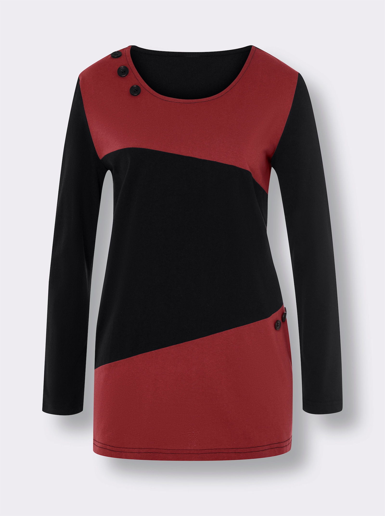 Longshirt mit dekorativen Knöpfen - schwarz-kirsche