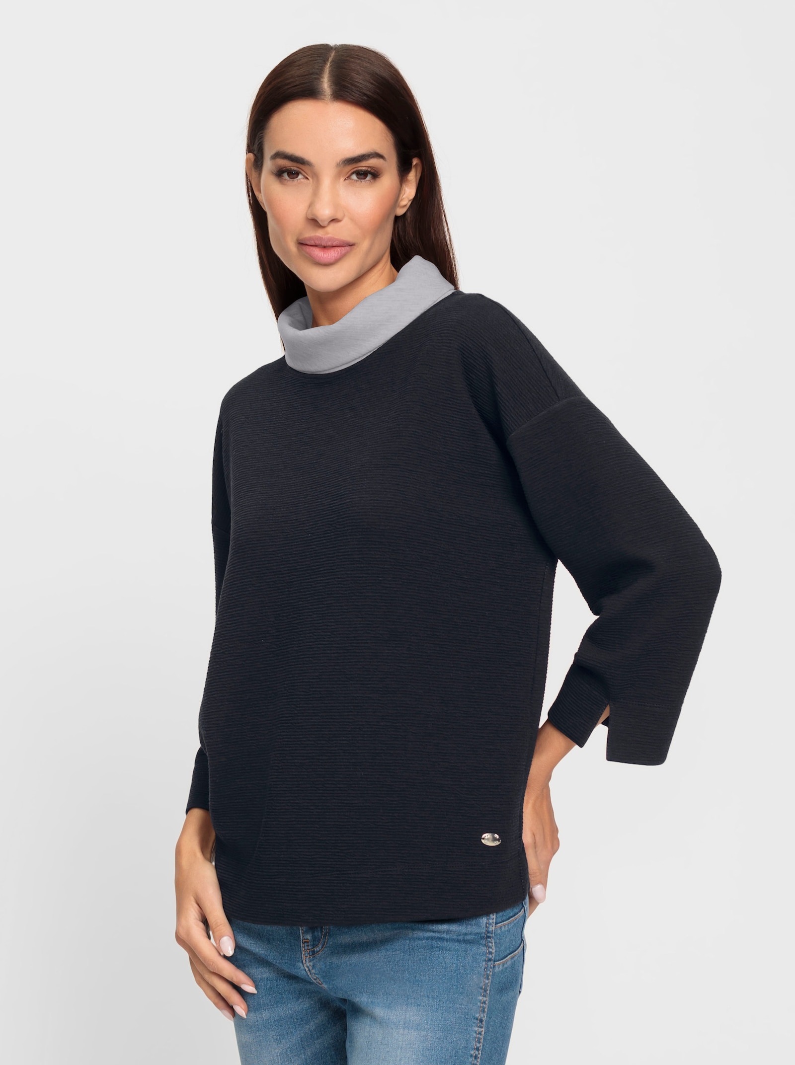 heine Rollkragenshirt mit kontrastfarbener Innenseite - marine