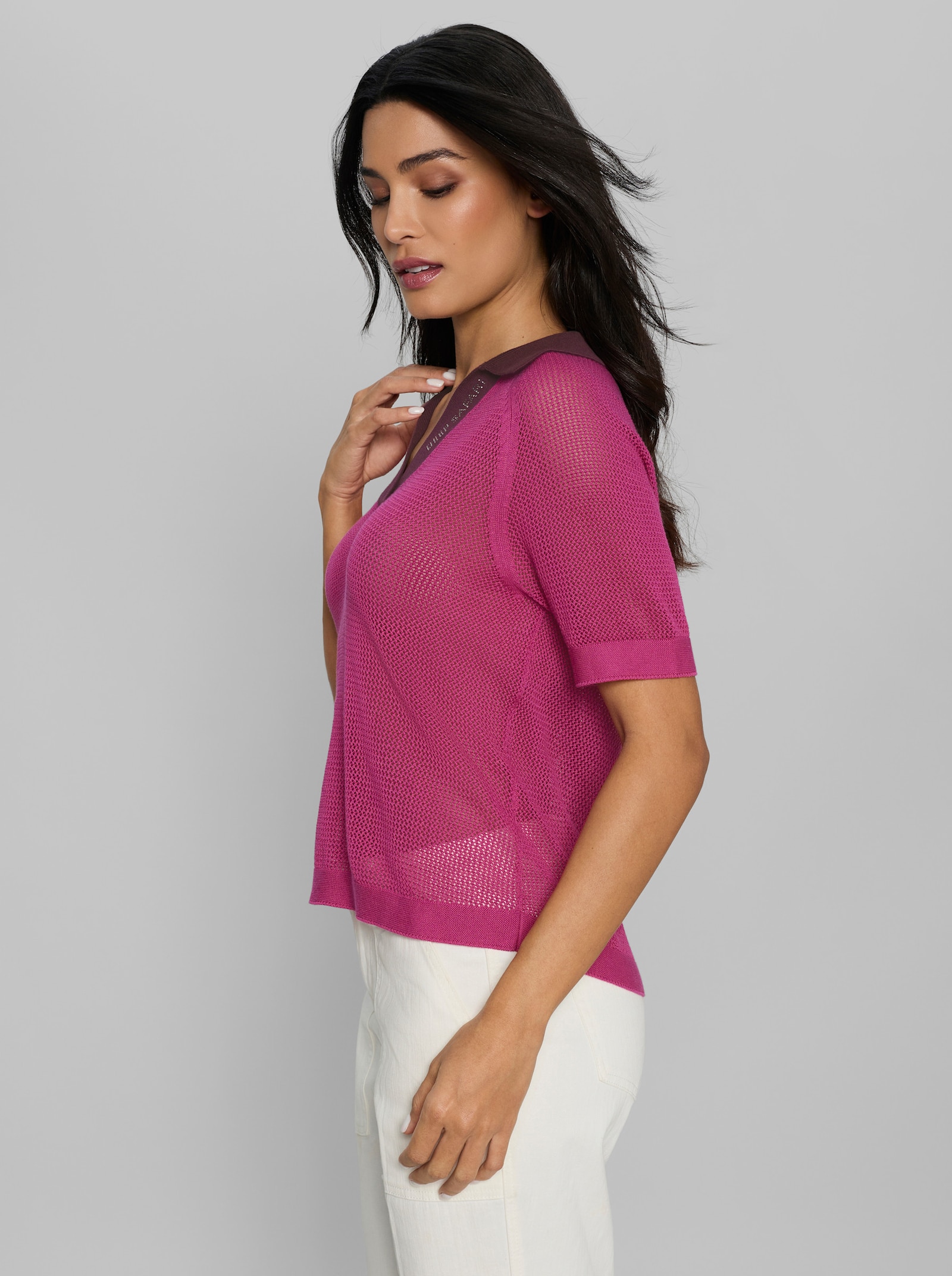 heine Ajourpullover mit Polokragen - fuchsia