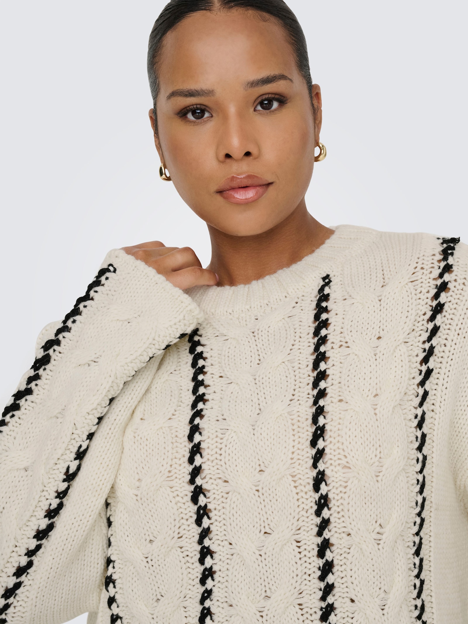 ONLY CARMAKOMA Rundhalspullover - birch detail:melange/black