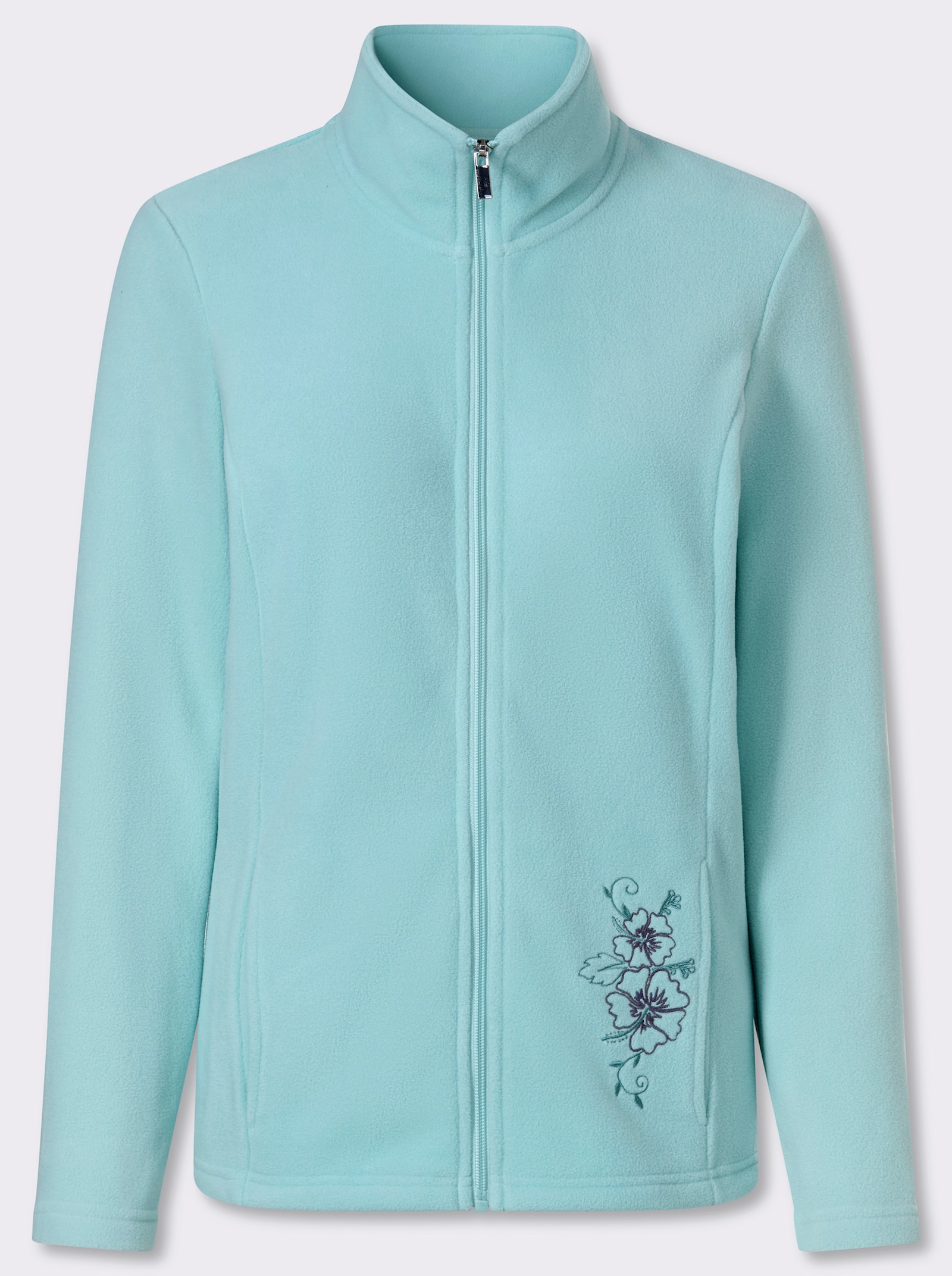 Fleecejacke mit Blütenstickerei - mint