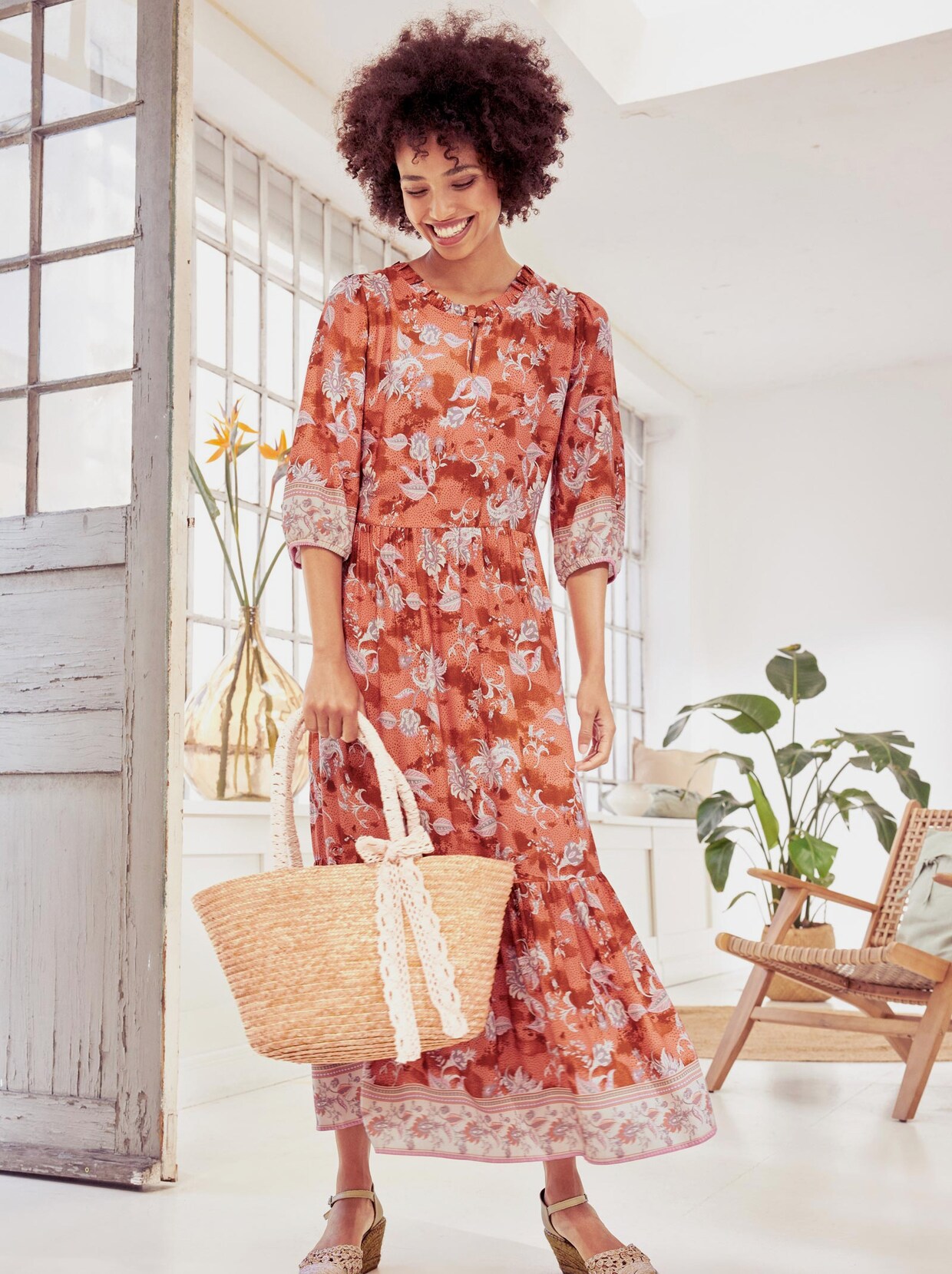 Linea Tesini Druck-Kleid - papaya-elfenbein-bedruckt