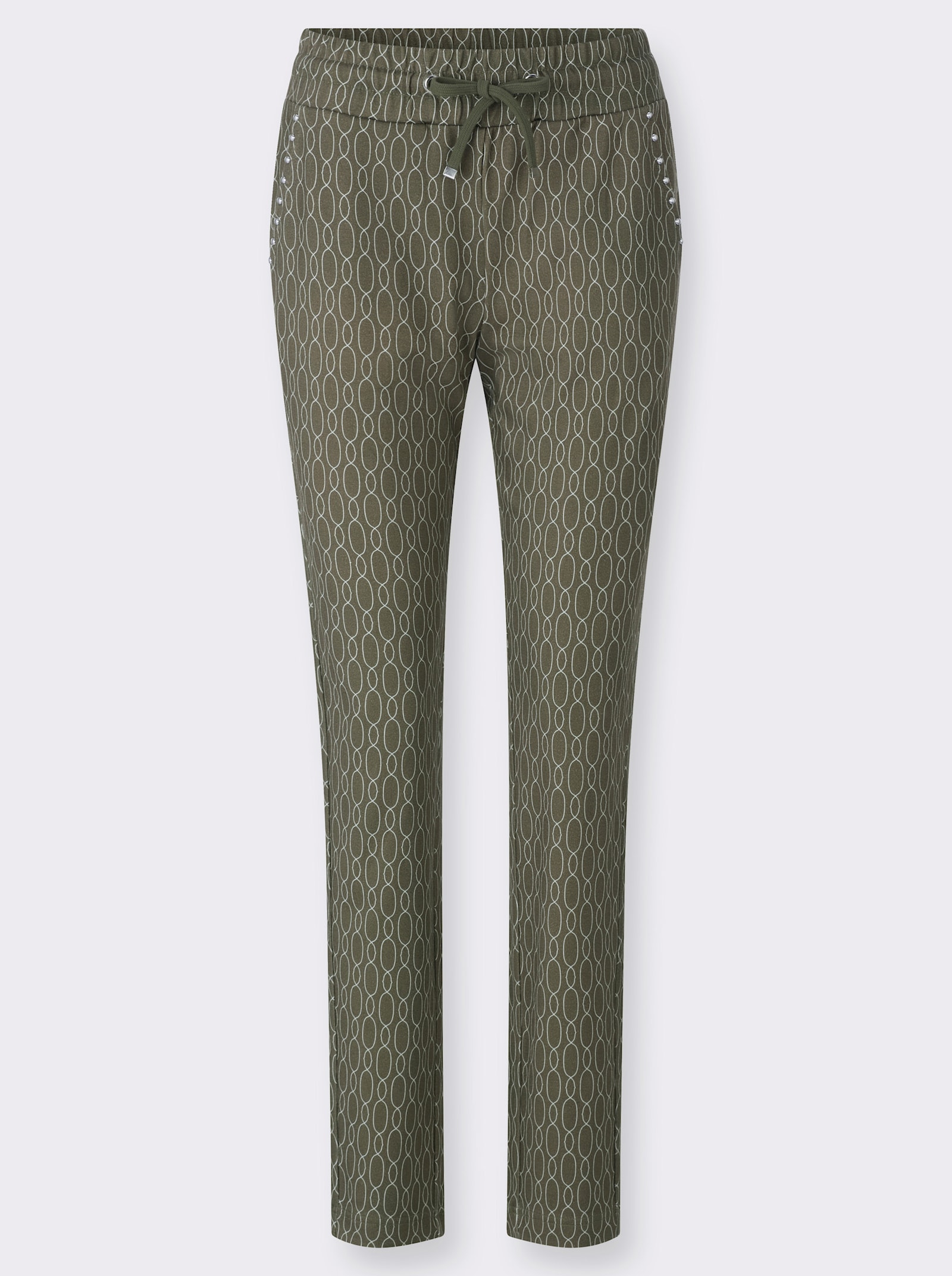 heine Schlupfhose Mit Rundum-Dehnbund - khaki-ecru-bedruckt