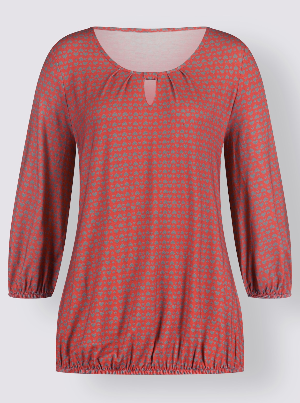 Shirt met ronde hals - grapefruit/steengrijs gedessineerd