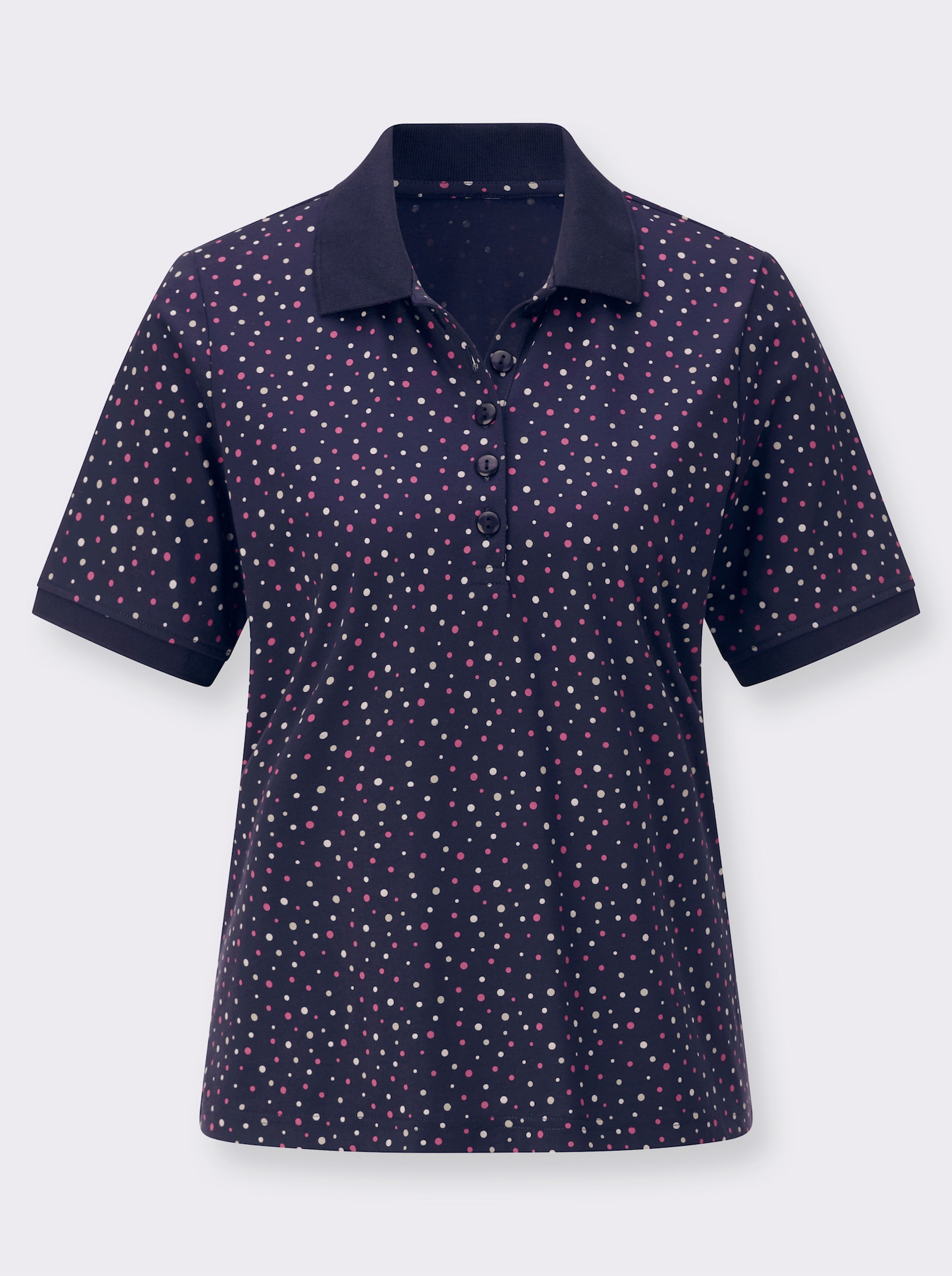 Poloshirt im Tupfendessin - marine-fuchsia-getupft