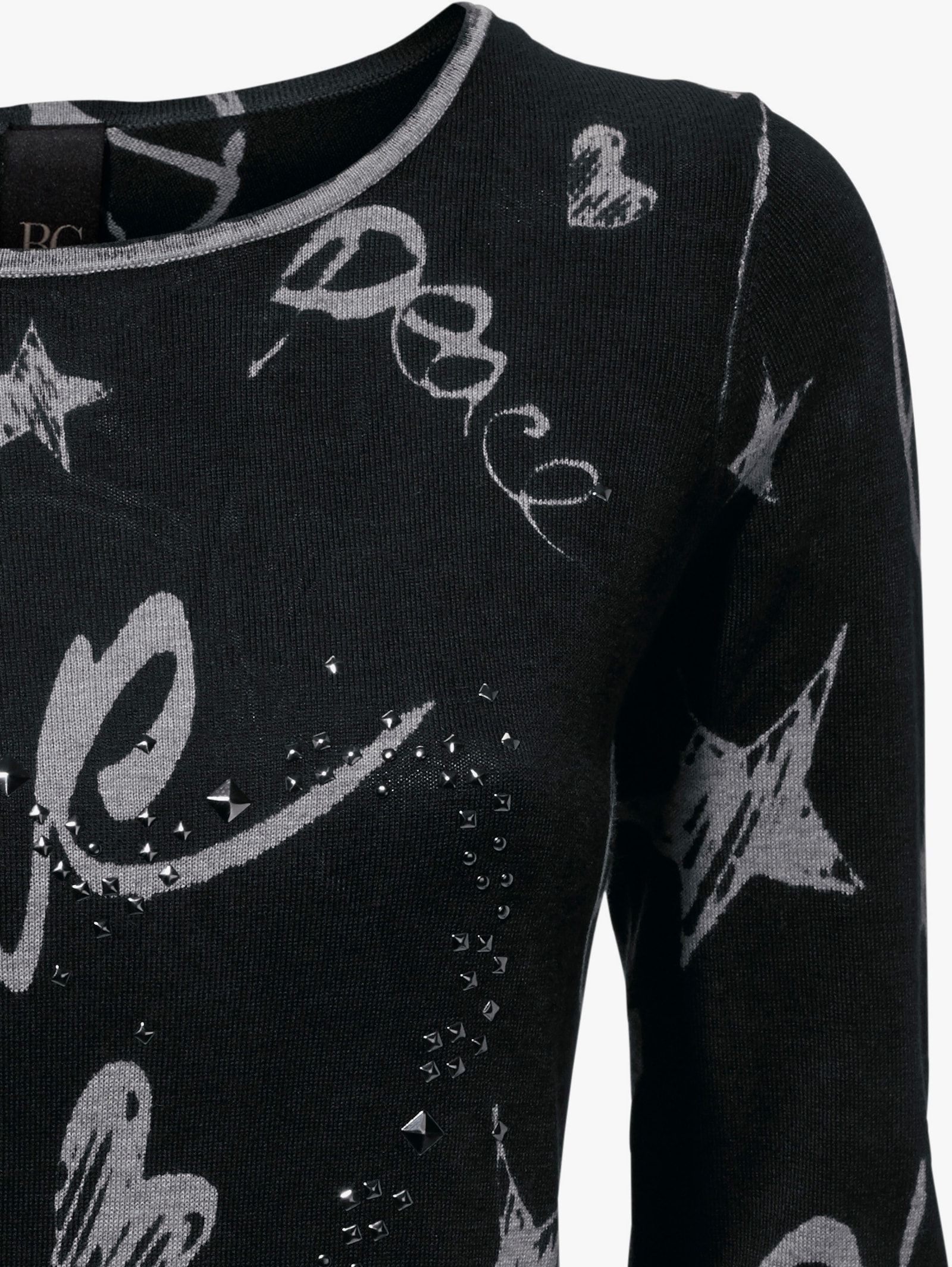 heine Pullover van fijntricot met grafische print - zwart