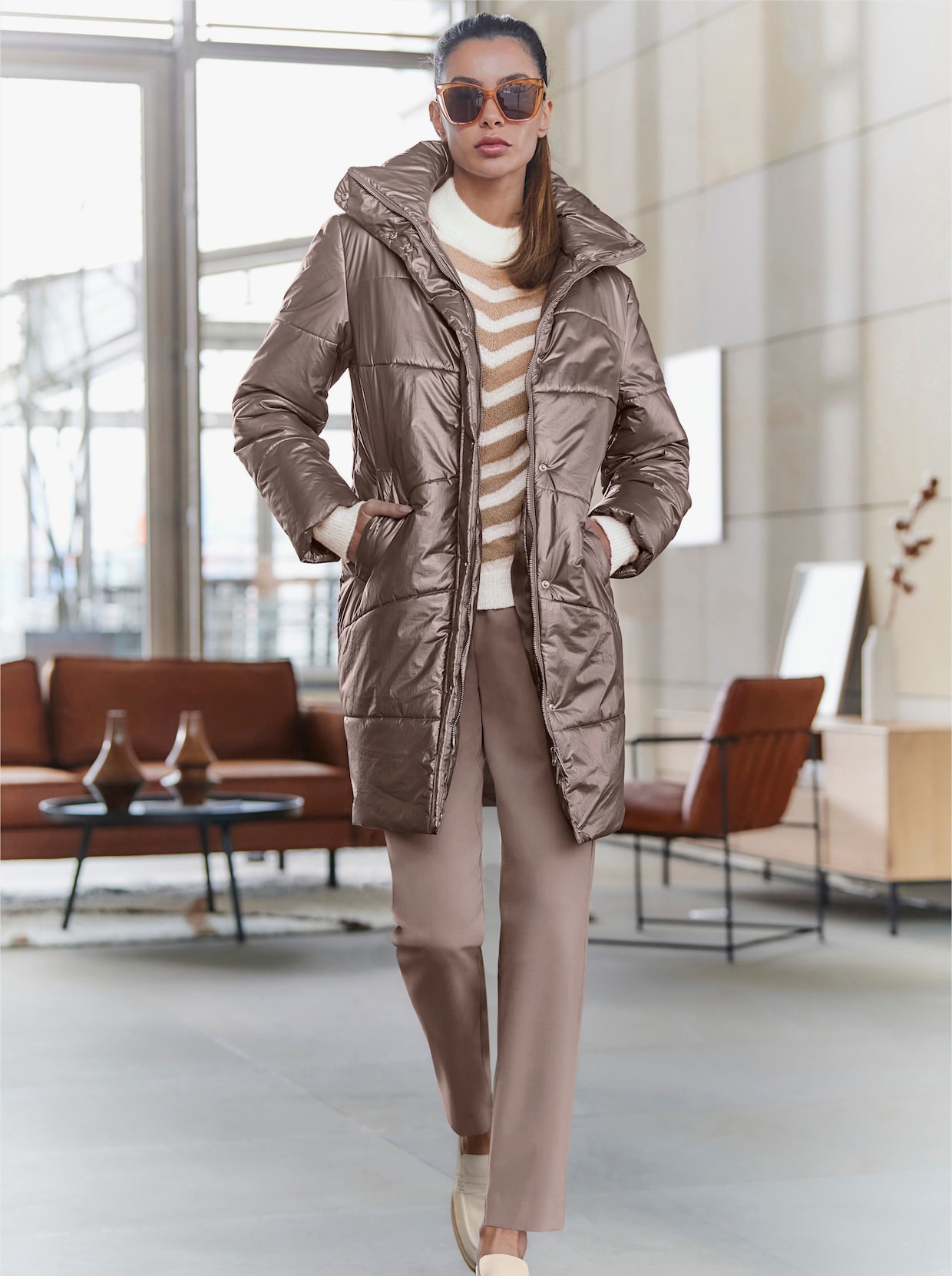 heine Manteau matelassé - taupe foncé