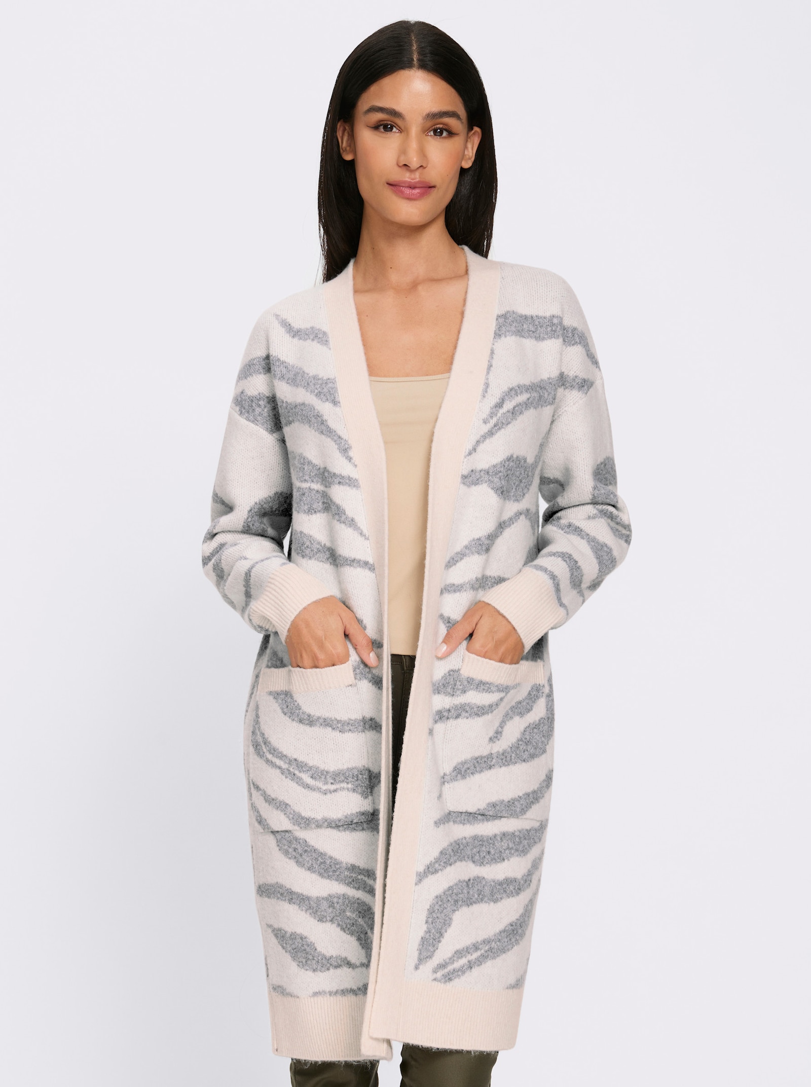 heine Vest van jacquard in zebralook - champagne/steengrijs gedessineerd