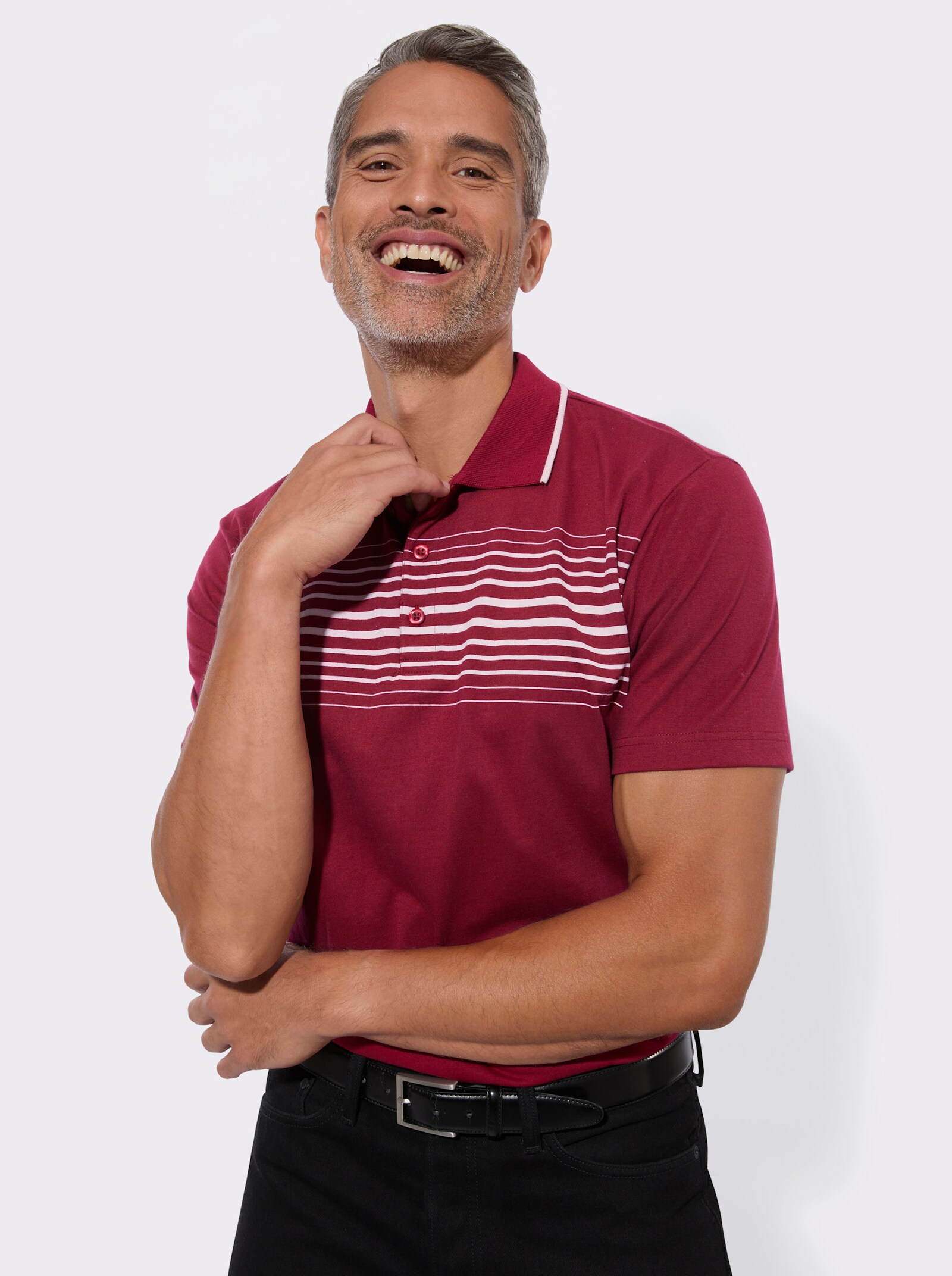 Poloshirt mit schmalen Kontraststreifen - dunkelrot