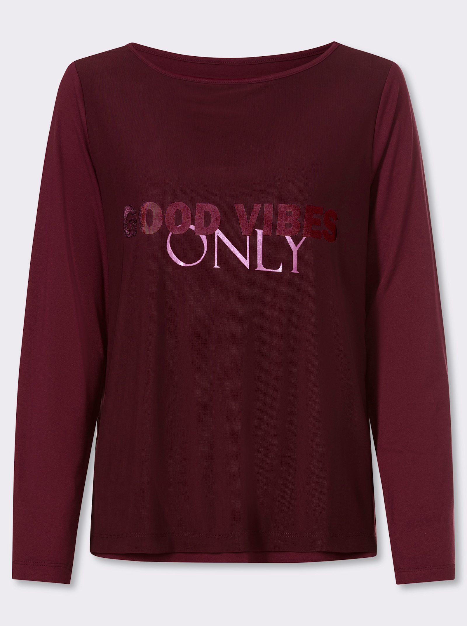 heine Langarmshirt mit Foliendruck - burgund-hellrosé