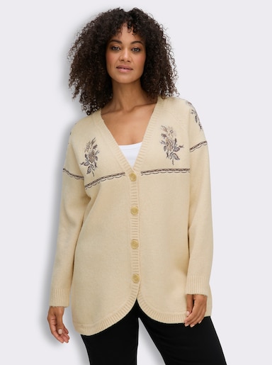 sheego Strickjacke mit floralem Intarsienmuster - elfenbein-braun-gemustert