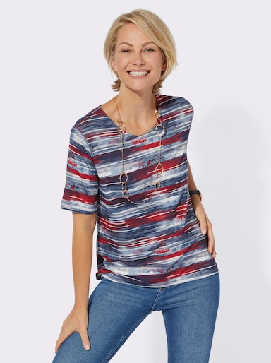 Kurzarmshirt aus Viskose-Stretch - jeansblau-erdbeere-bedruckt