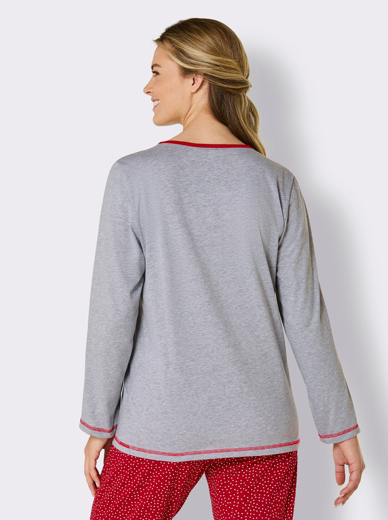 Comtessa Pyjamashirt - grijs gemêleerd/rood
