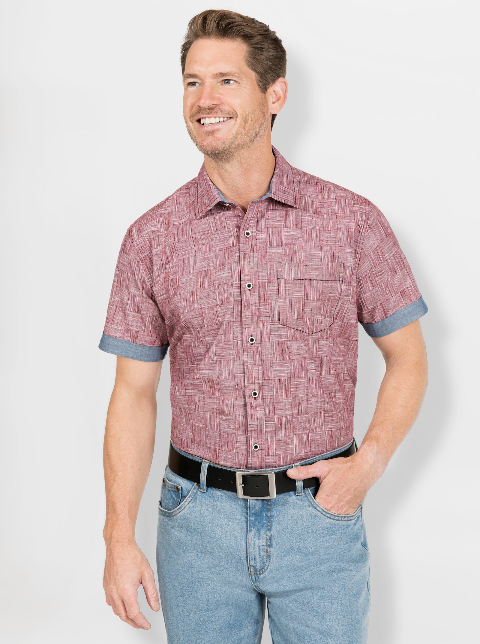 Marco Donati Kurzarm-Hemd - dunkelrot-meliert