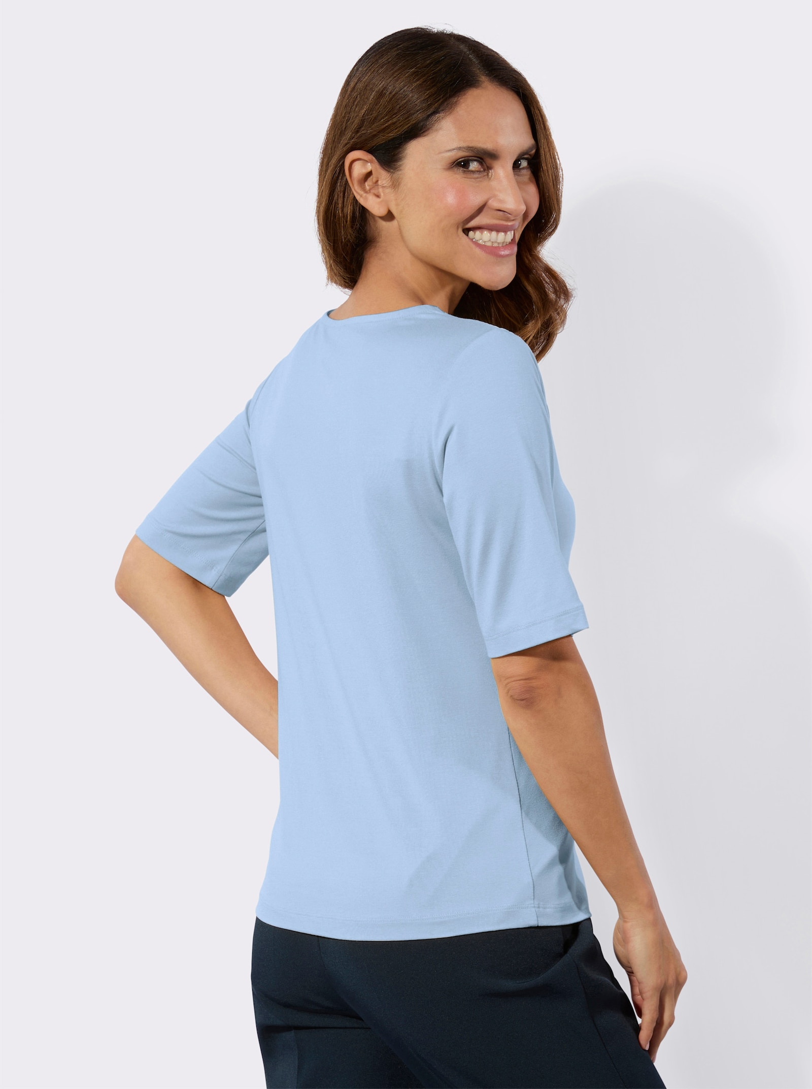 Kanten shirt met langere korte mouwen - ijsblauw