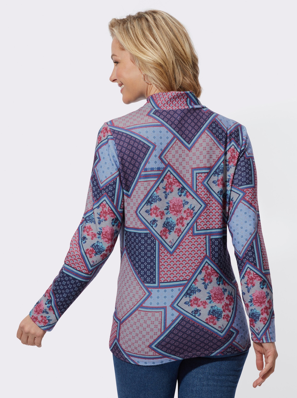 Shirt met opstaande kraag - jeansblauw/marine bedrukt