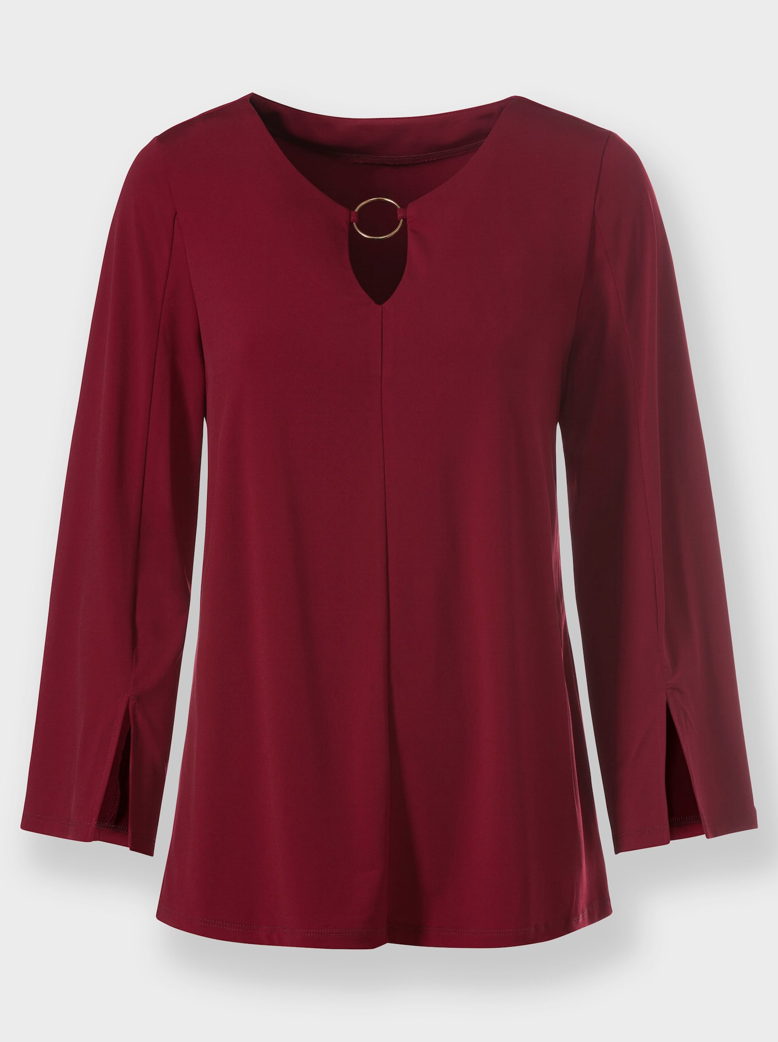 heine 3/4-Arm-Shirt mit Schmuckring am Ausschnitt - dunkelrot