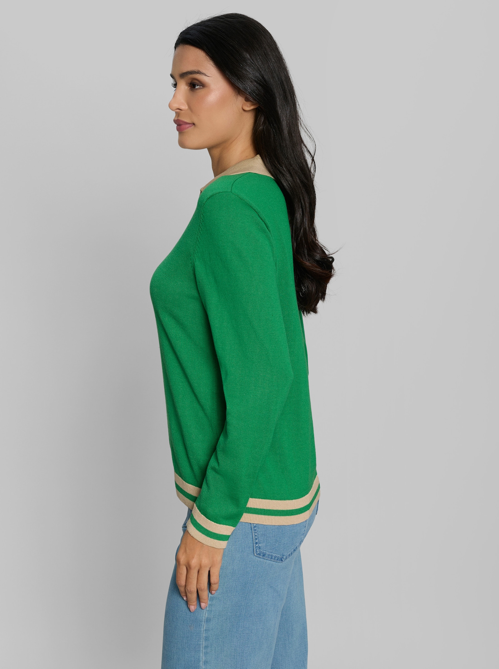 heine Polopullover mit Kontrast-Akzenten - grasgrün-sand