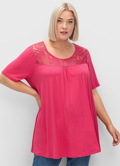 sheego Longshirt mit Spitzenpasse - sorbet pink