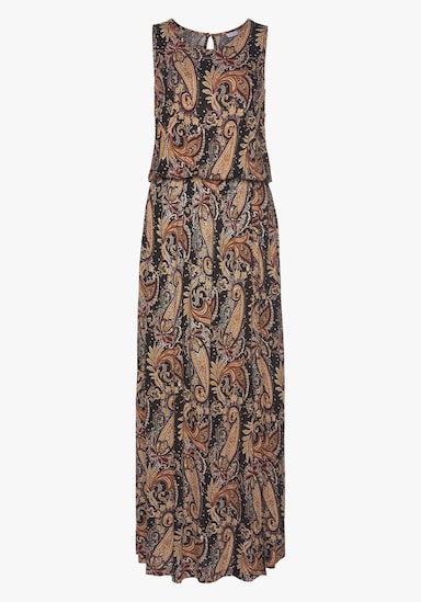 LASCANA Maxikleid - schwarz-curry-bedruckt