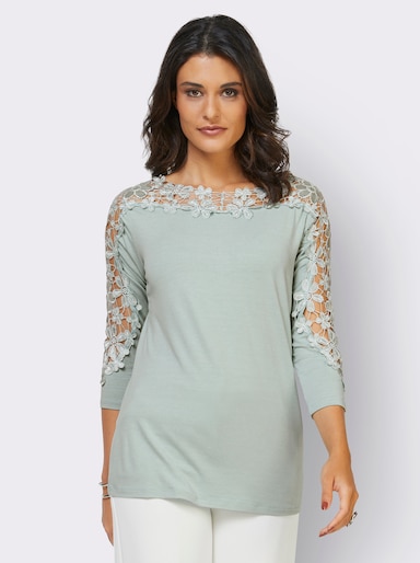 Spitzenshirt mit U-Boot-Ausschnitt - kalkmint