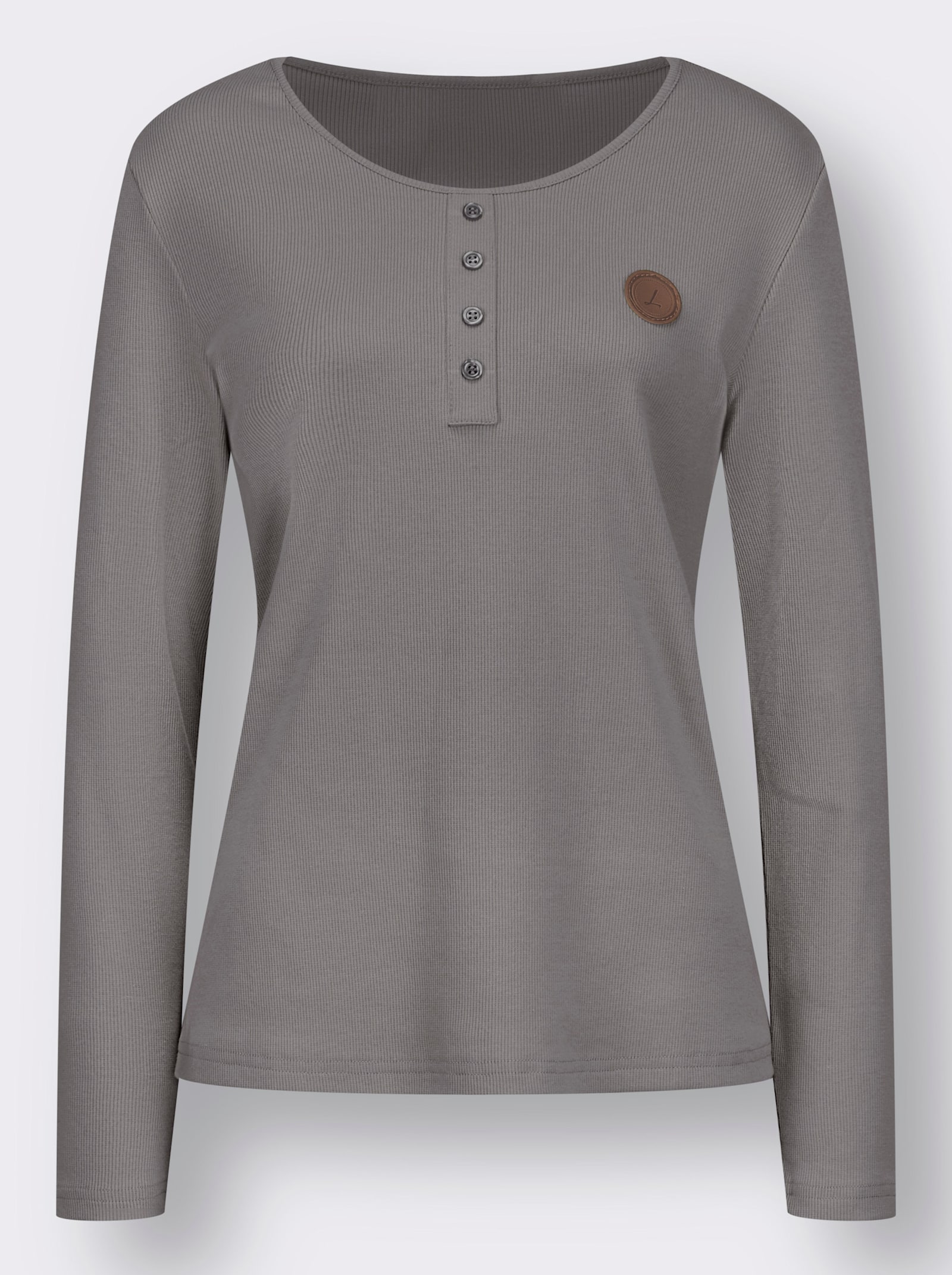 Langarmshirt mit Zierknopfleiste - grau