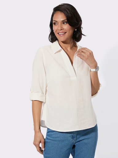 Flanellbluse mit krempelbaren Ärmeln - ecru