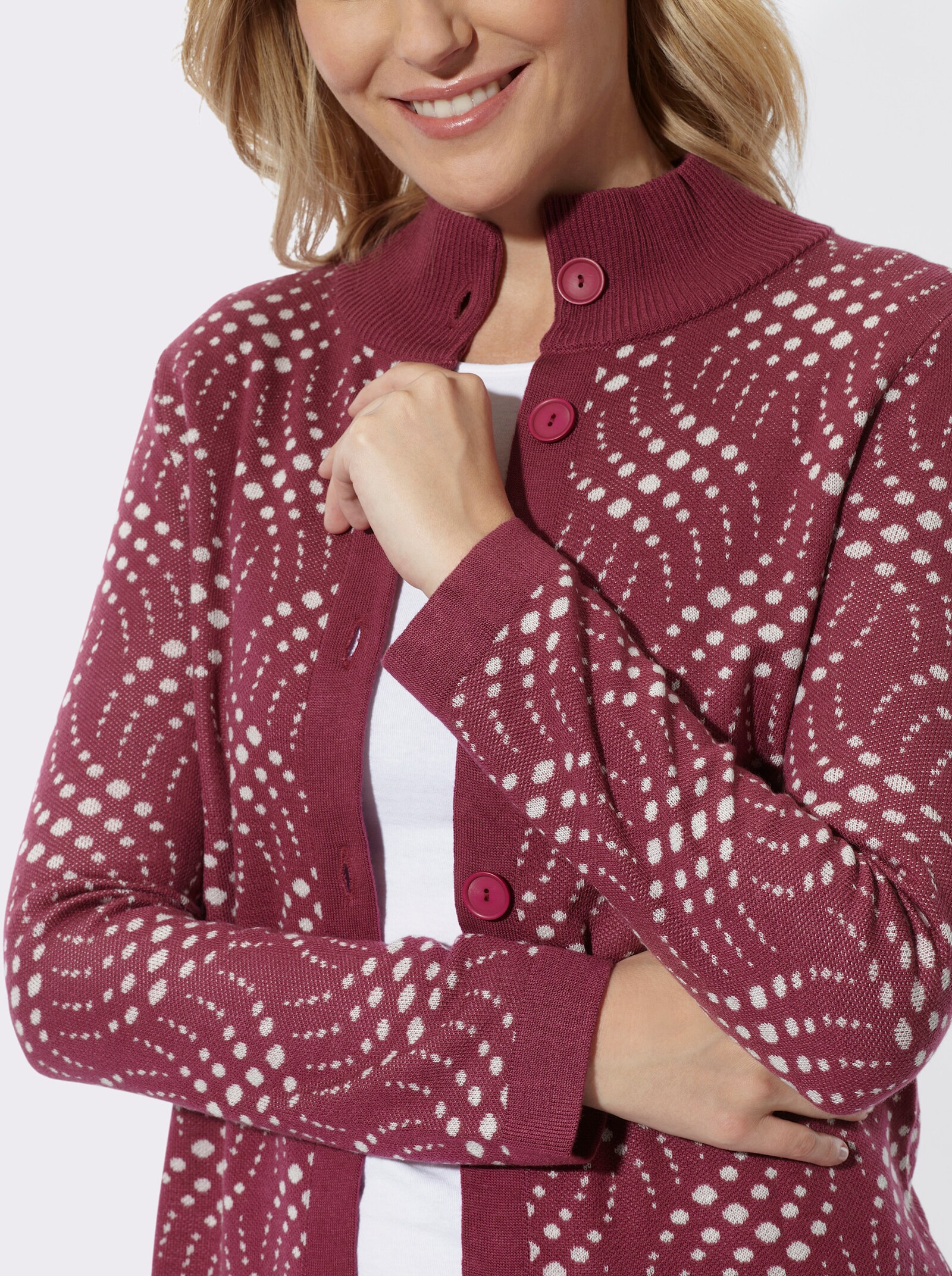 Jacquardstrickjacke mit zweifarbigem Muster - malve-ecru-gemustert