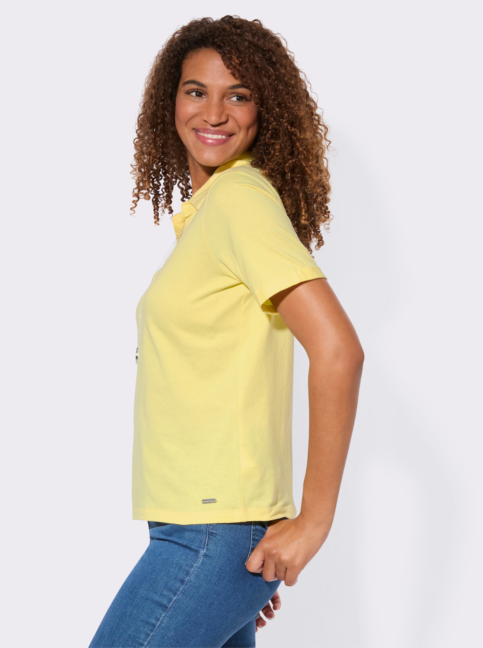 Kurzarmshirt mit Polokragen - zitrone