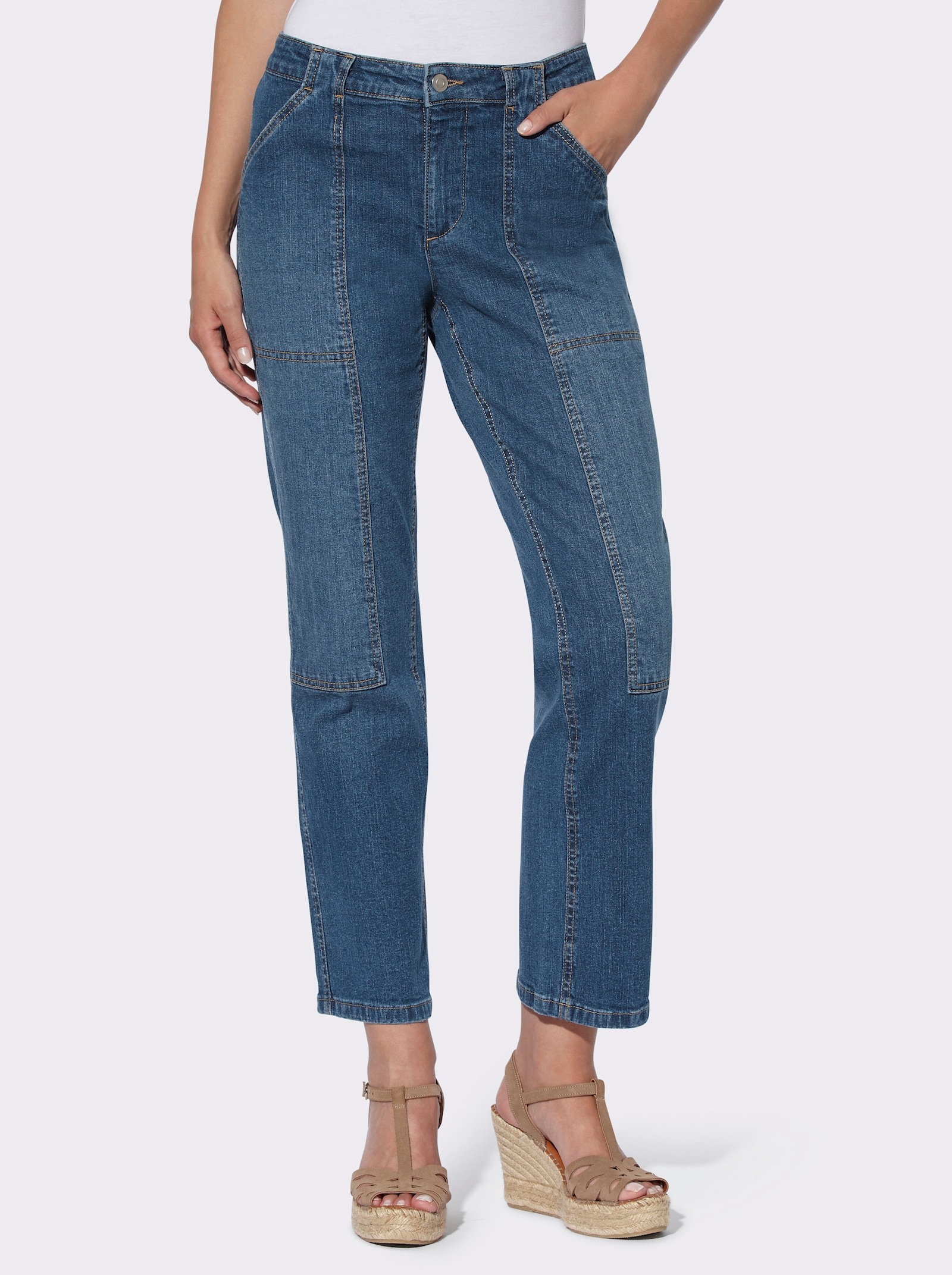 heine Gerade Jeans mit Ziernähten - blue-stone-washed