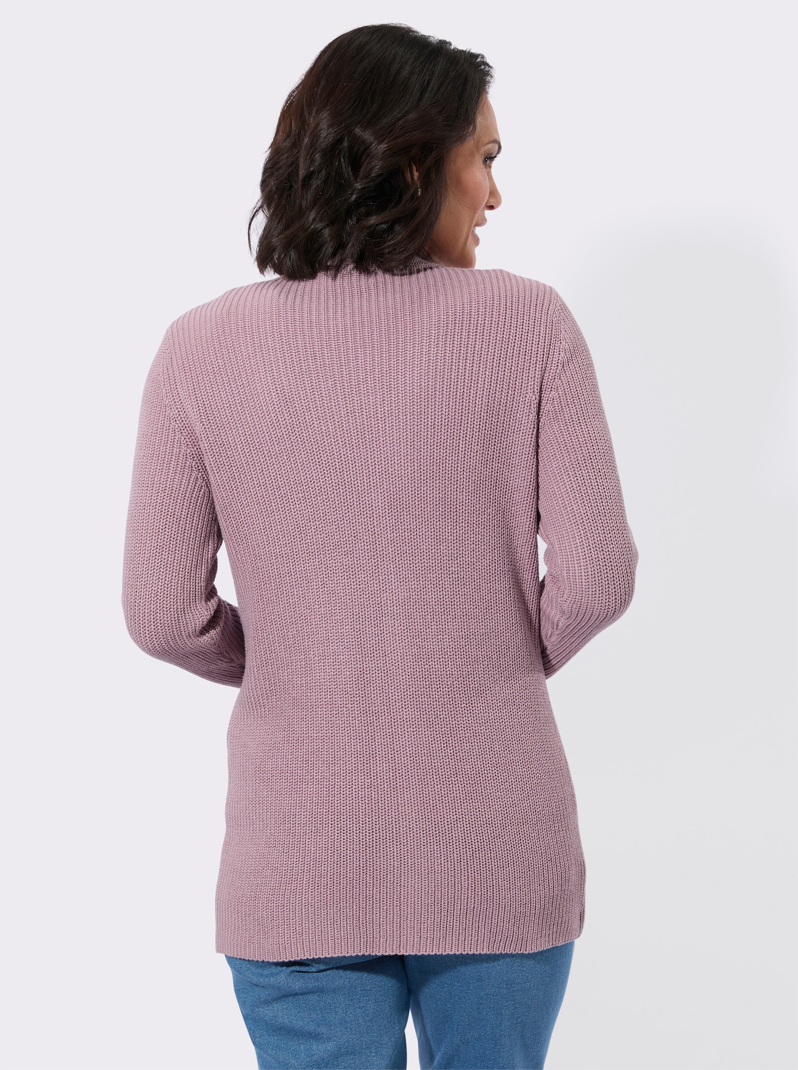 Longstrickjacke mit feiner Rippstruktur - mauve