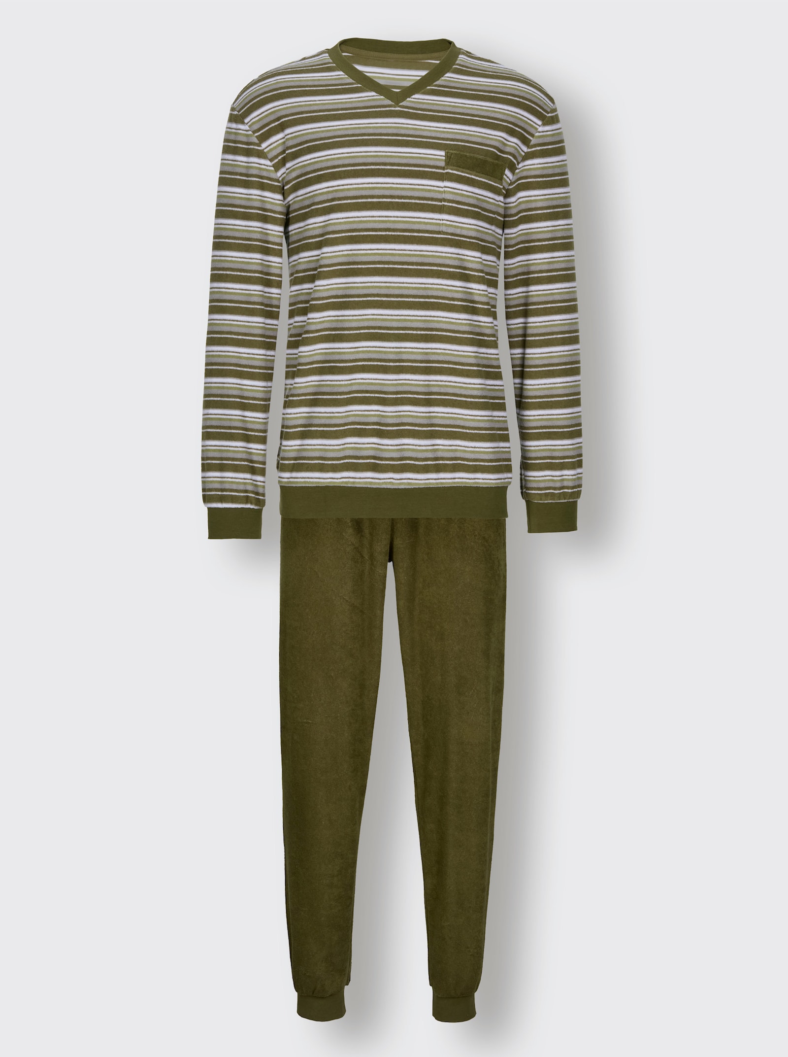 wäschepur men Schlafanzug - oliv-steingrau-geringelt