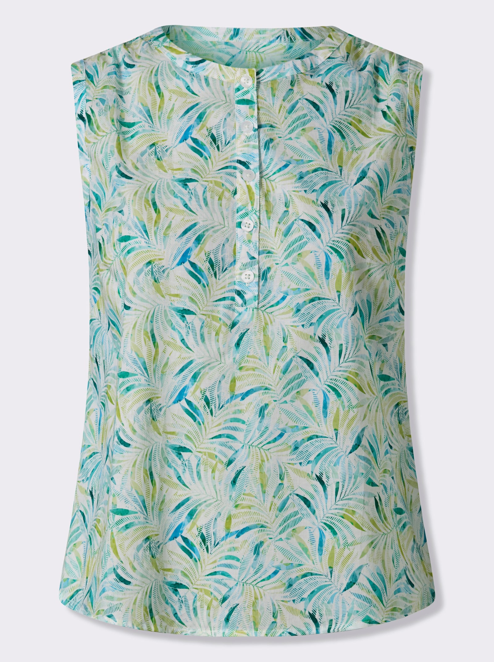 heine Blusentop mit Blätter-Print - limone-türkis-bedruckt
