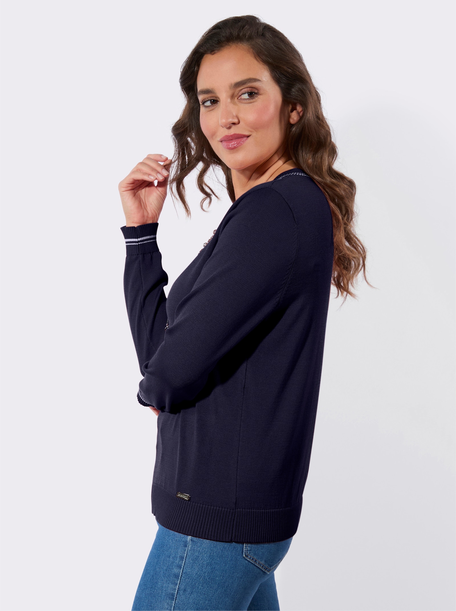 Baumwollpullover mit Kontraststreifen - marine