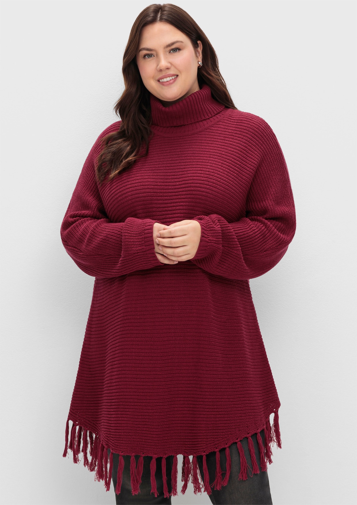 sheego Gebreide pullover - bessenrood