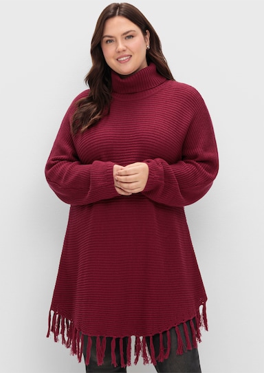 sheego Strickpullover in Ponchoform - beere