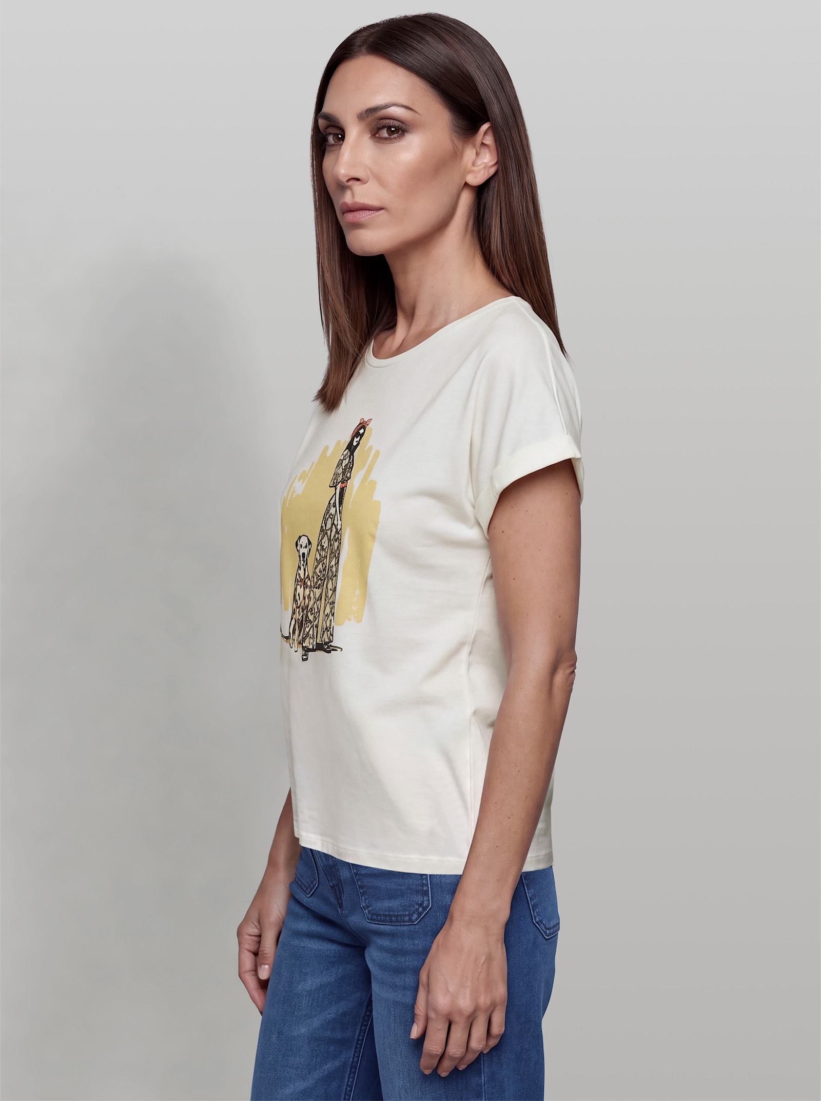 heine Kurzarmshirt mit Druck - ecru-vanille