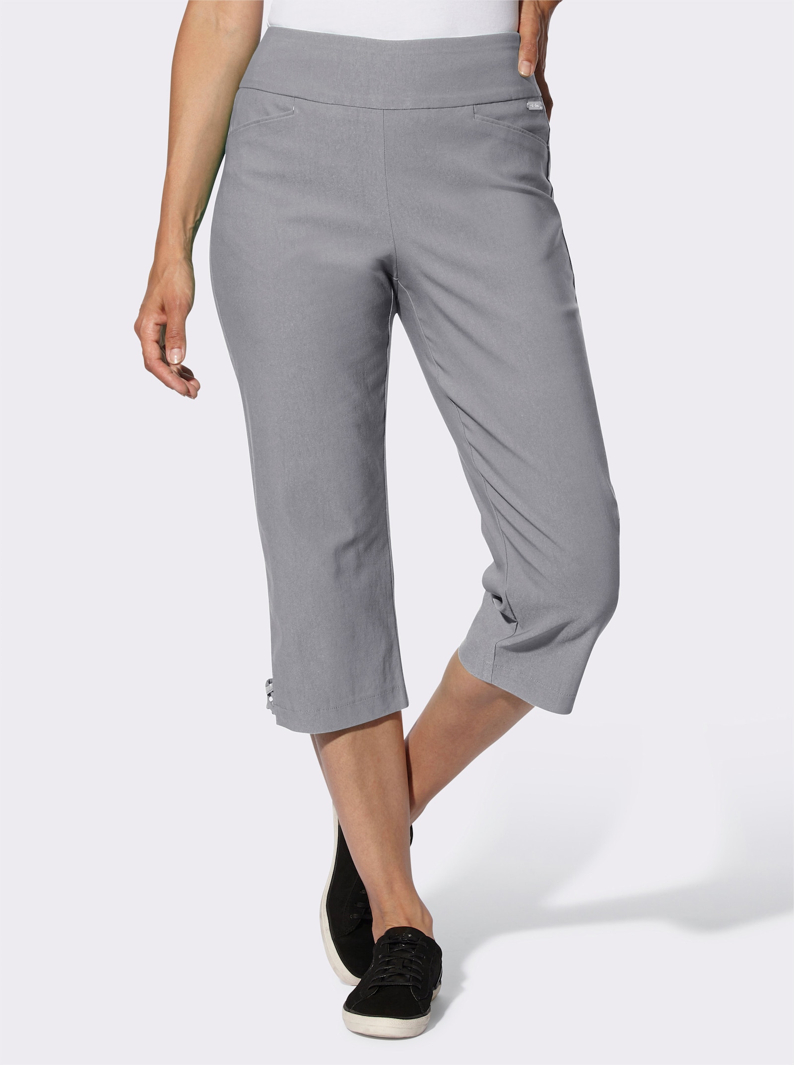 Caprihose mit Bändchen-Verzierung - steingrau
