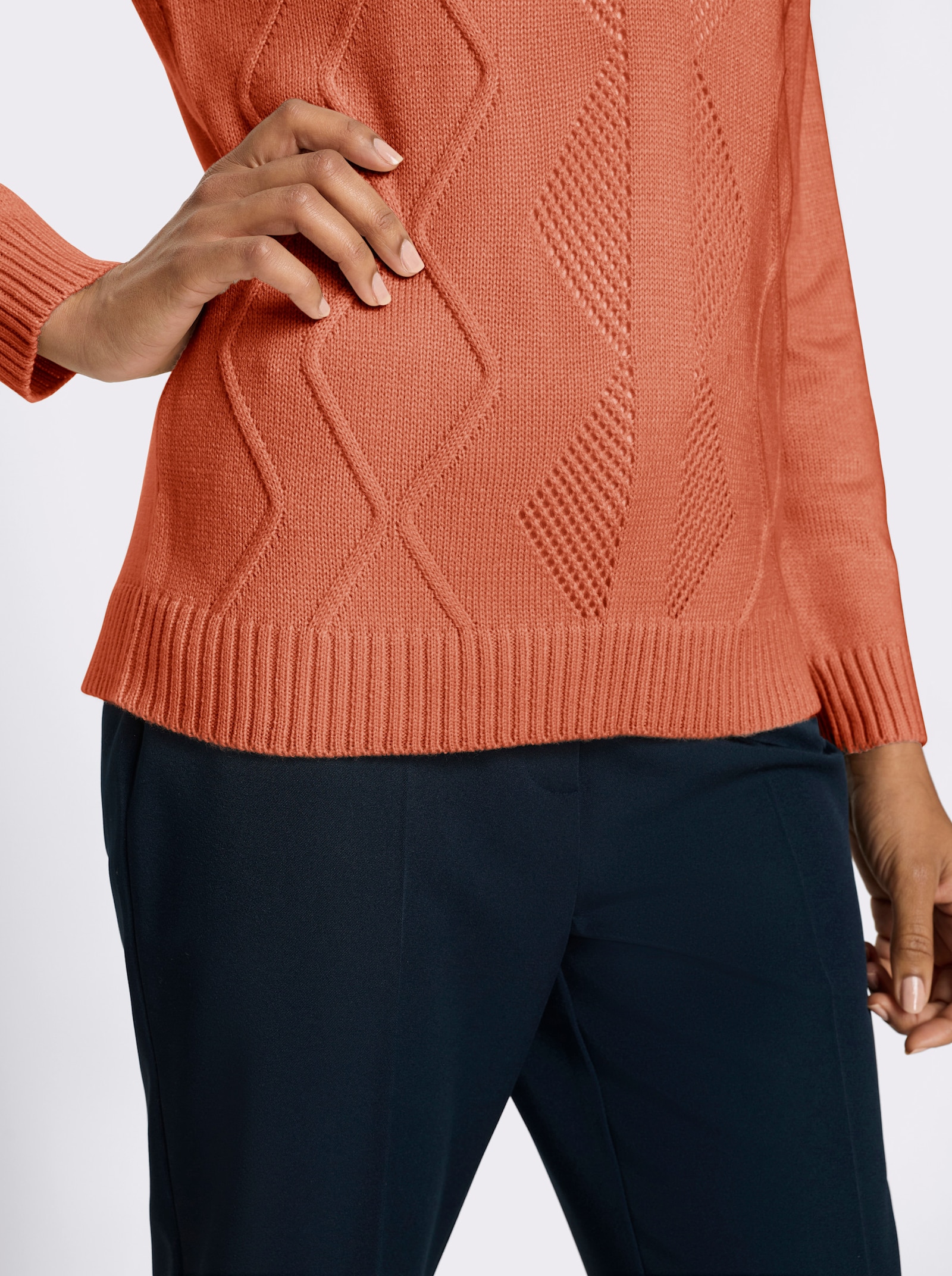 Pullover met lange mouwen en platte kraag - papaya