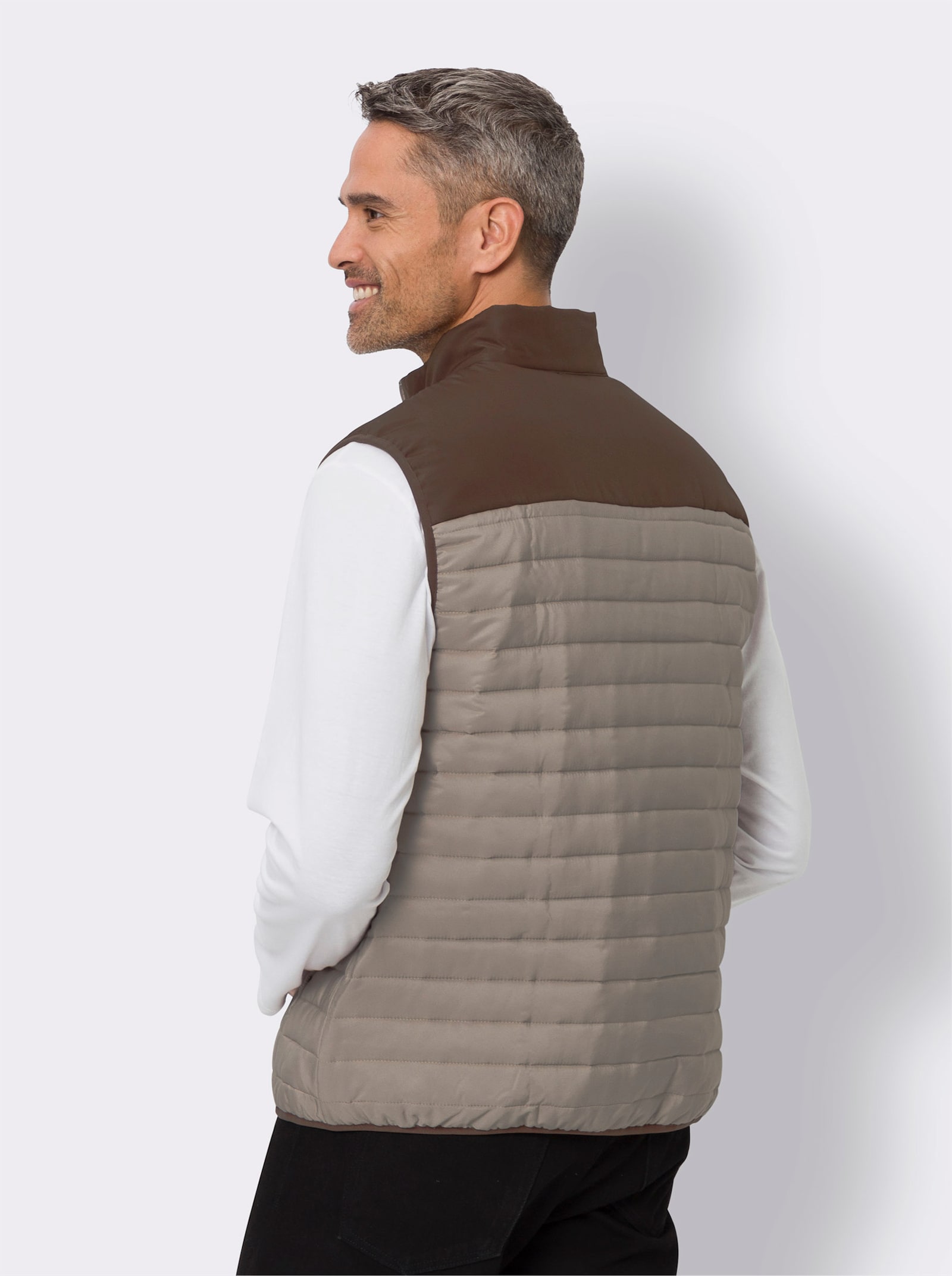 Bodywarmer met contrasten - chocolade/sesam