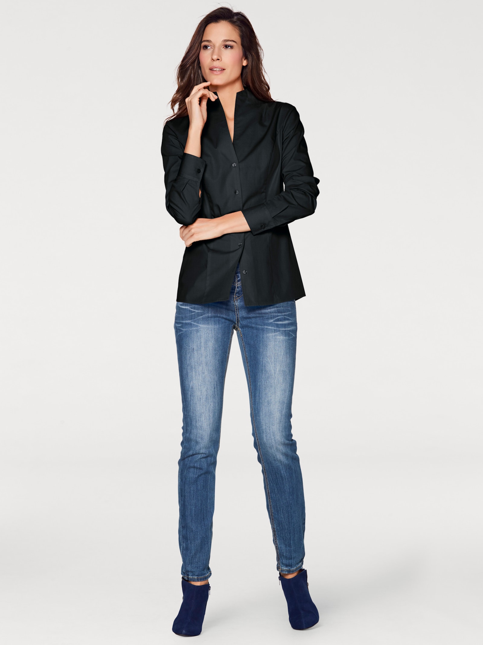 heine Hemdbluse mit Stehkragen - schwarz