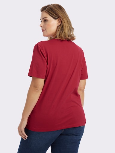 Kurzarmshirt mit V-Ausschnitt - rot