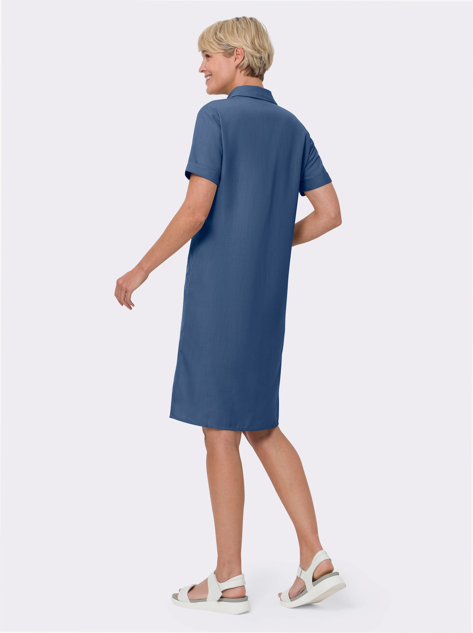 Hemdblusenkleid mit Knöpfen in Horn-Optik - jeansblau