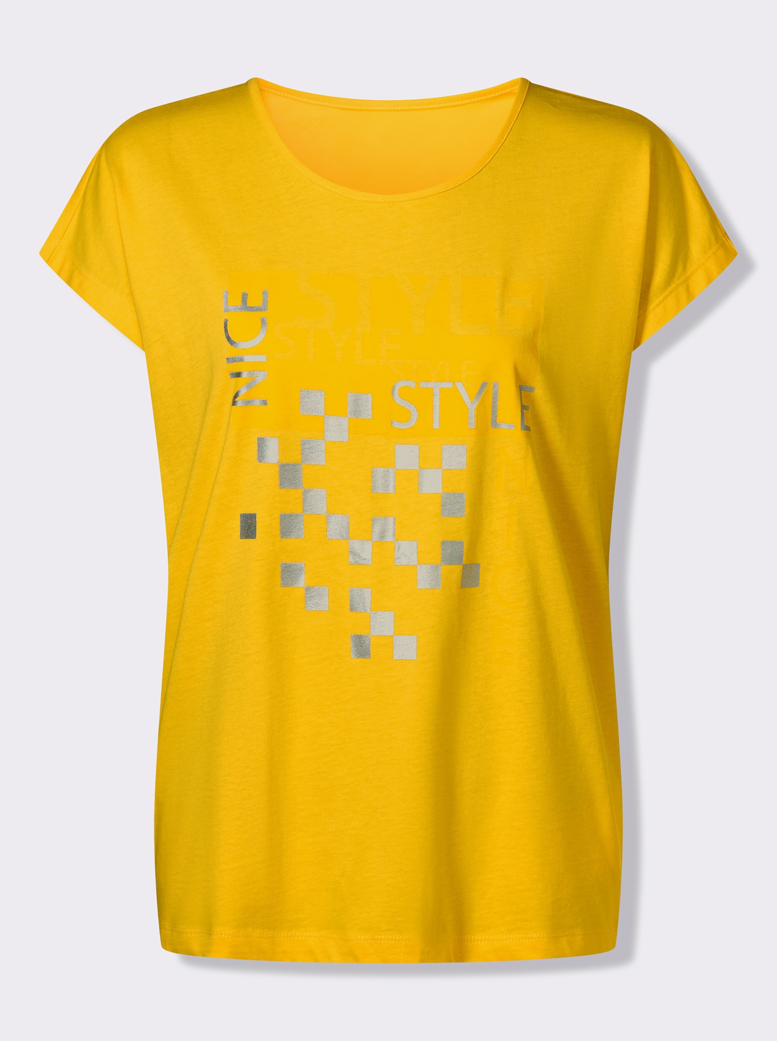 Kurzarmshirt mit silberfarbenen Effekten - sonnengelb