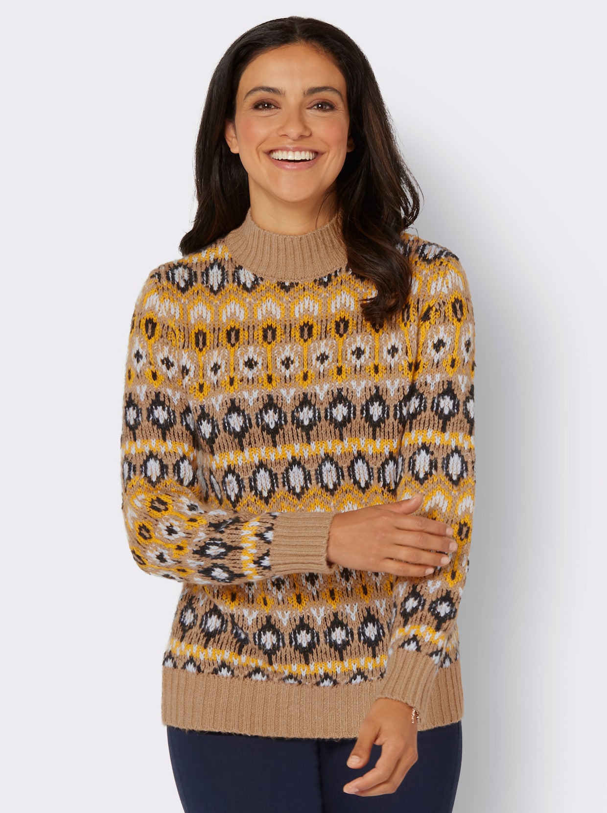 Jacquardpullover - camel-ocker-gemustert